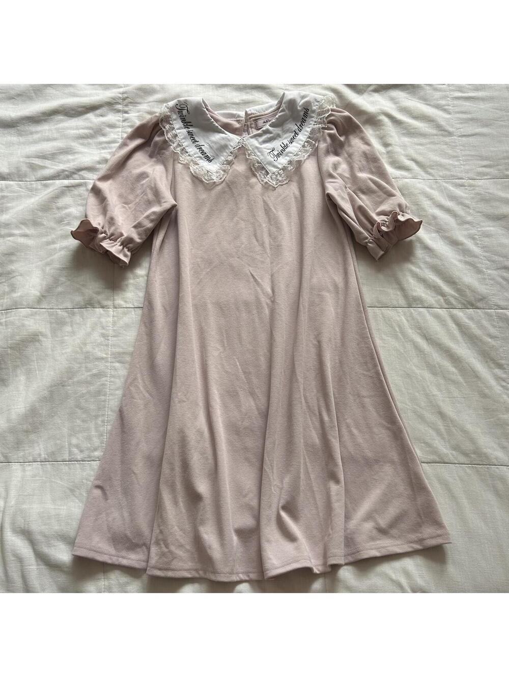 Ank Rouge Pink Twinflower Dreams Lace Sailor Collar Puff Sleeve Midi Dress